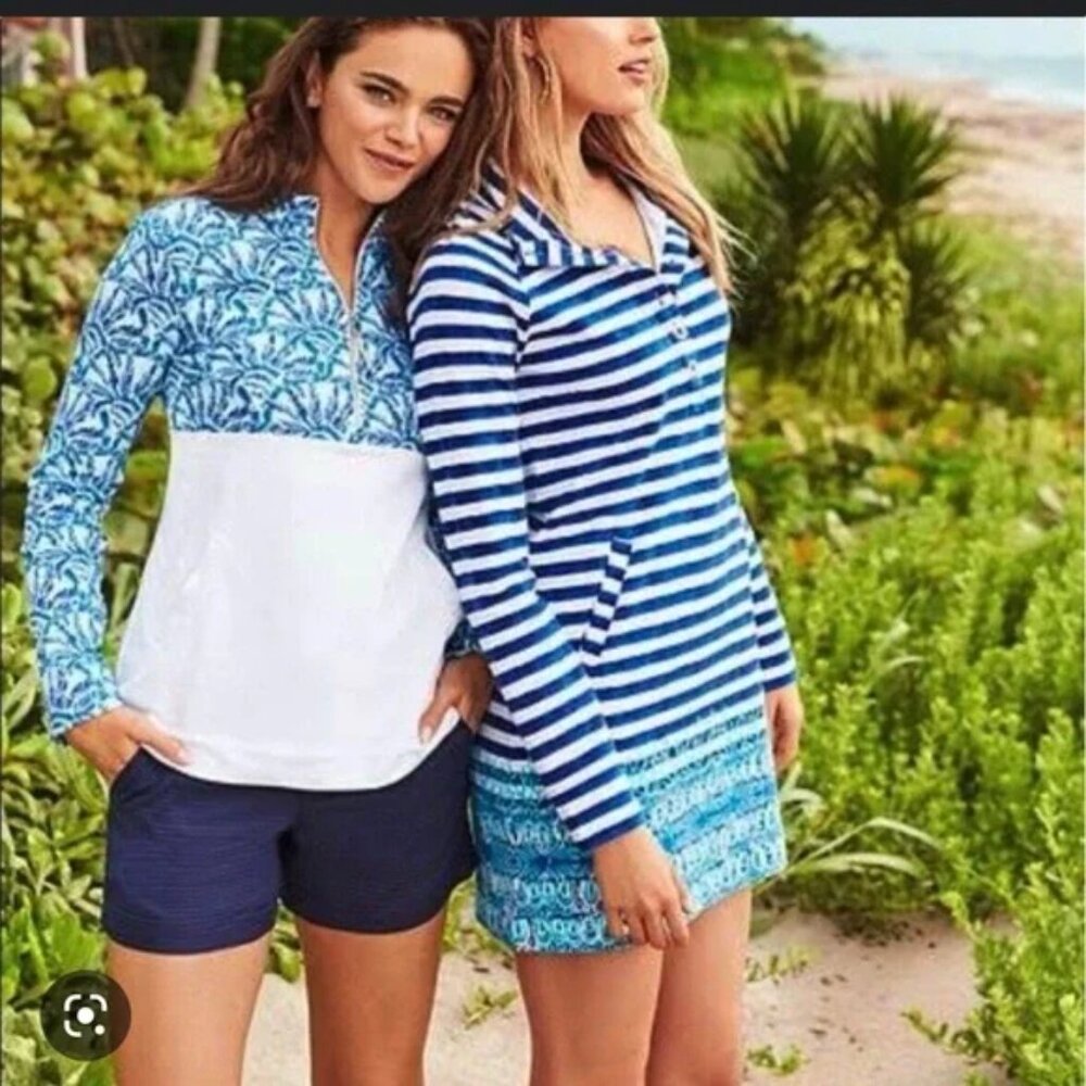 Lilly Pulitzer UPF 50+ CAPTAIN DRESS BRIGHT NAVY POSITANO STRIPE L